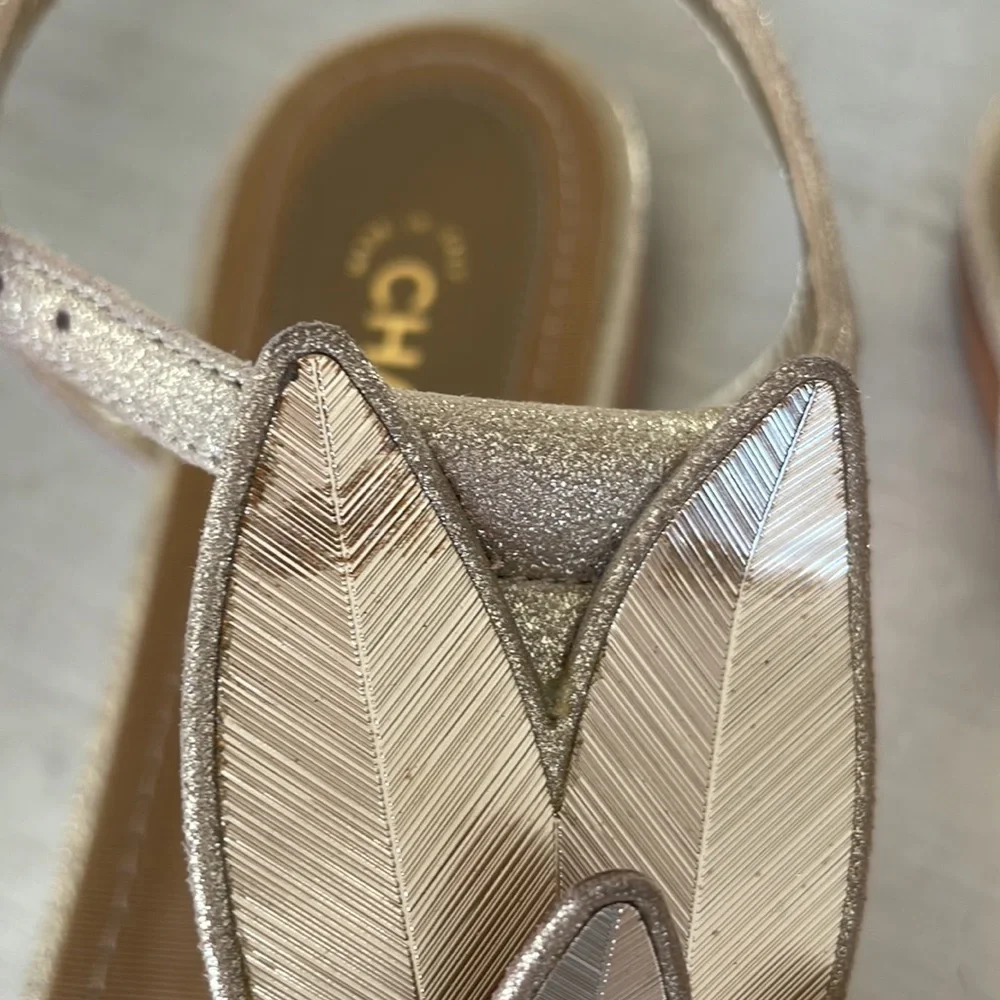 Chanel gold wing thong sandal goatskin metallic flats sz 36